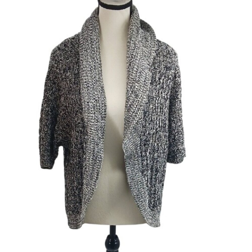 Express Cardigan Sweater Womens Size M Black White Open Front Knit Cocoon